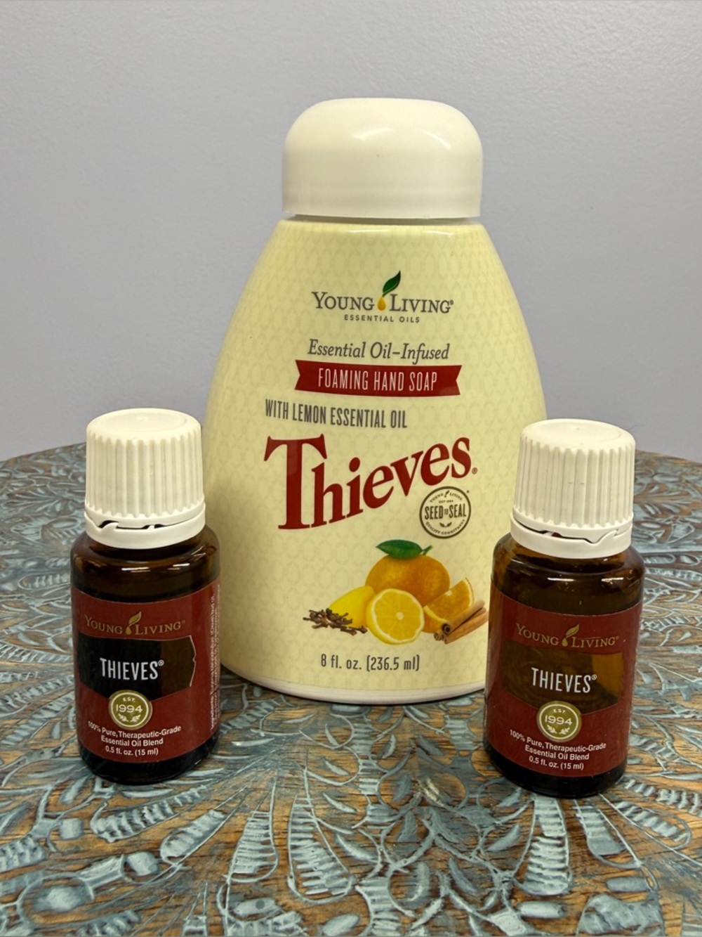 Brand New! 2 Young Living Theives 15ml essential oils and Theives foam handsoap